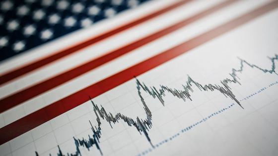 American flag and financial chart