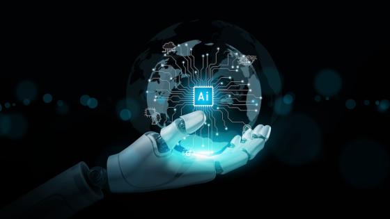 robot hand holding virtual globe