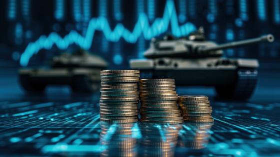 Tank, coins and financial chart