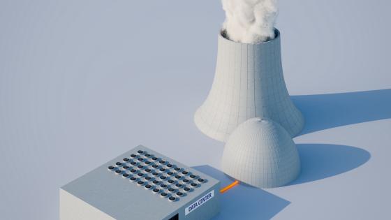 Illustration of data centre connected to power plant