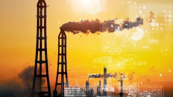 Polluting factory with charts overlaid