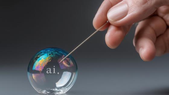 Hand about to pop AI bubble