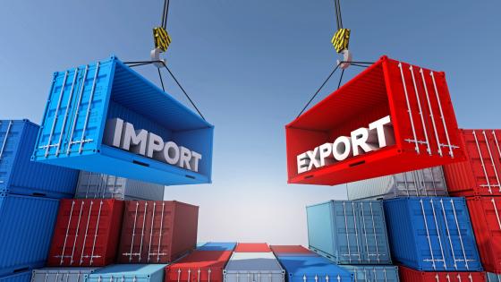 Shipping containers with imports and exports