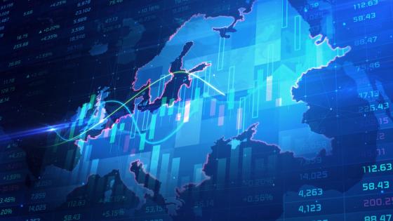 map of Europe and financial charts