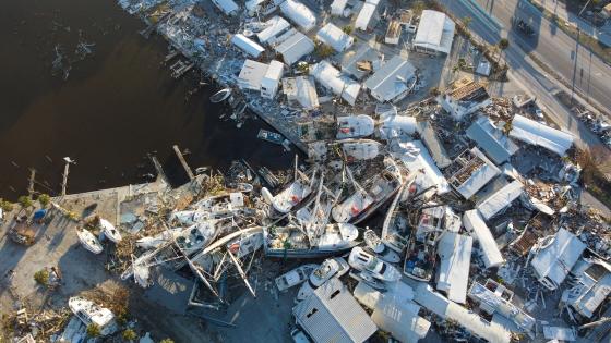 Damage to fishing boats caused by Hurricane Ian