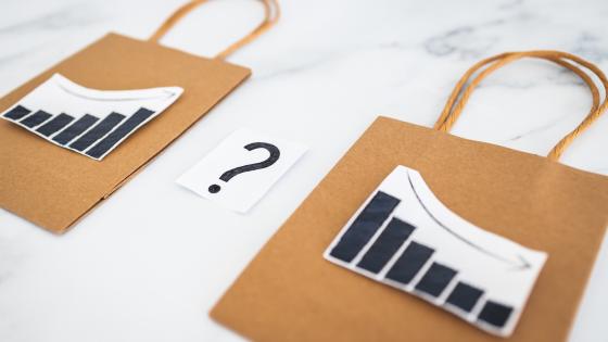 Paper shopping bags with inflation charts on them