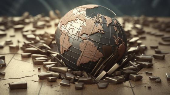 Fallen globe in fragments.