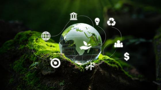 Cystal globe with bank and climate icons