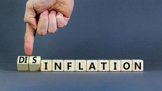 Hand changing the word inflation to disinflation on dice