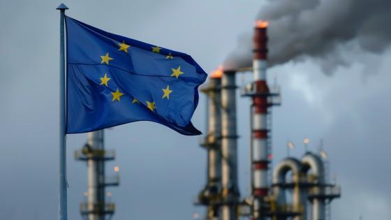 EU flag in front of industrial plant