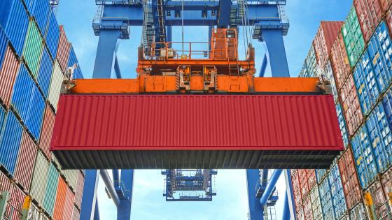Crane loading shipping container