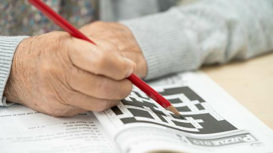 Elderly lady doing crossword puzzle