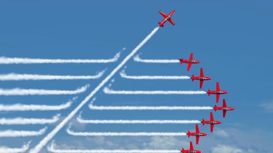 Plane flying in different direction of other planes