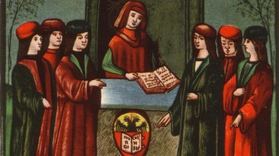 The entry of students in the Natio Germanica Bononiae, the nation of German students at Bologna; miniature of 1497